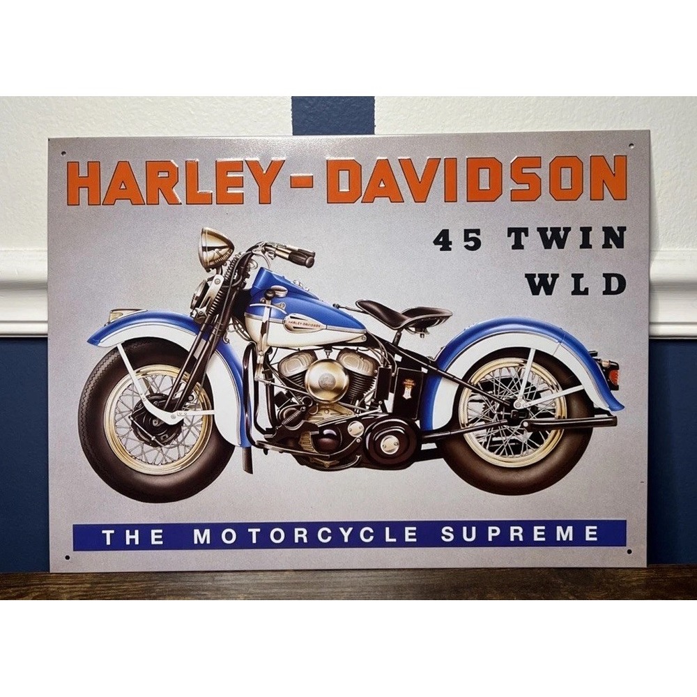 Harley-Davidson 45 Twin WLD Motorcycle Supreme Metal Sign Vintage Garage Decor